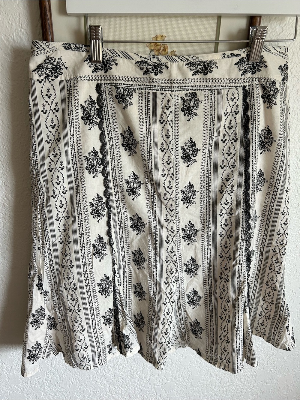 RW&CO. Black and White Striped Floral A-Line Skirt